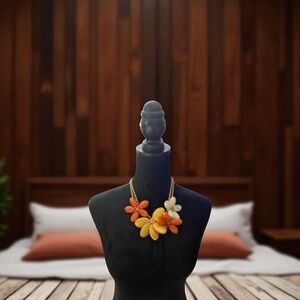 Elegant Floral Necklace in Orange and Cream